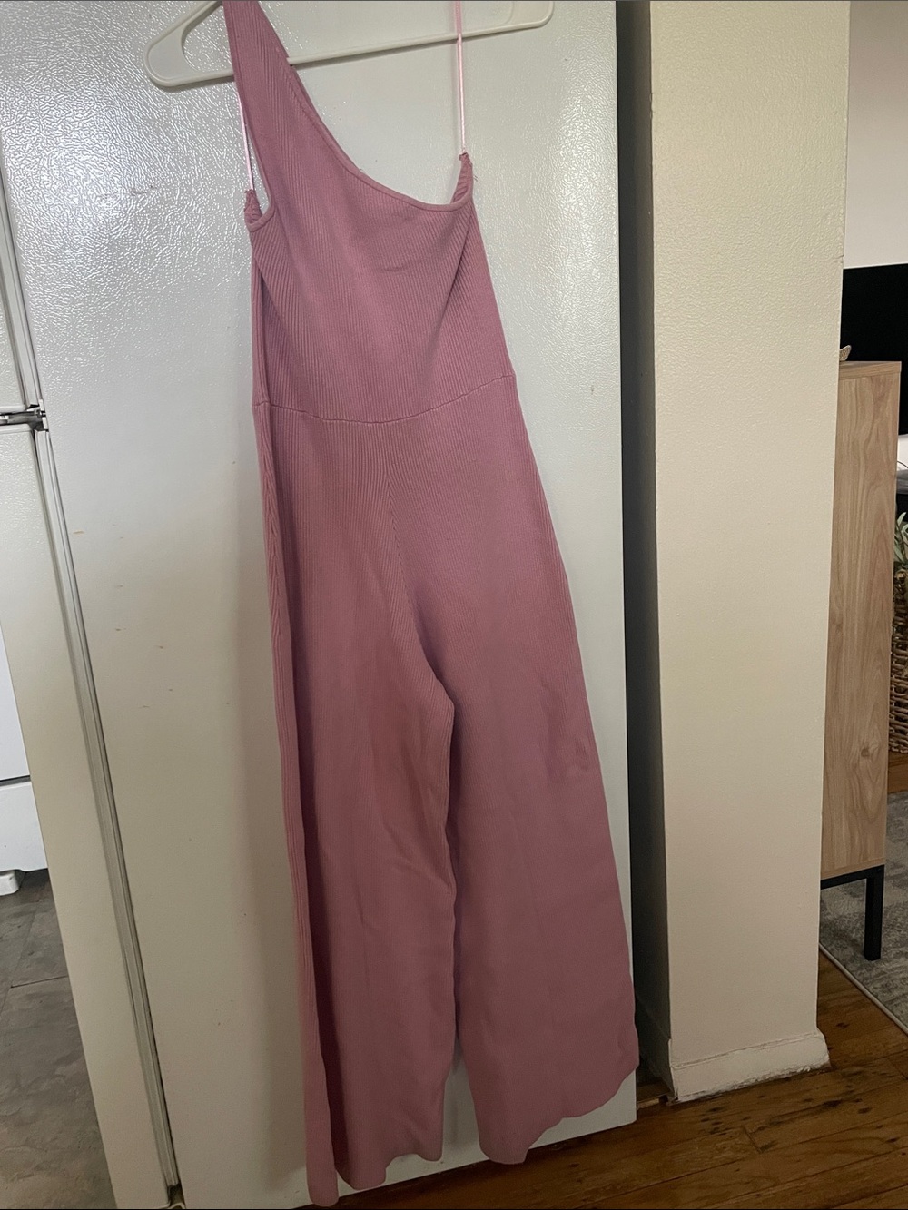 Free People FP Beach Large Ribbed Baby Pink One Shoulder Jumpsuit